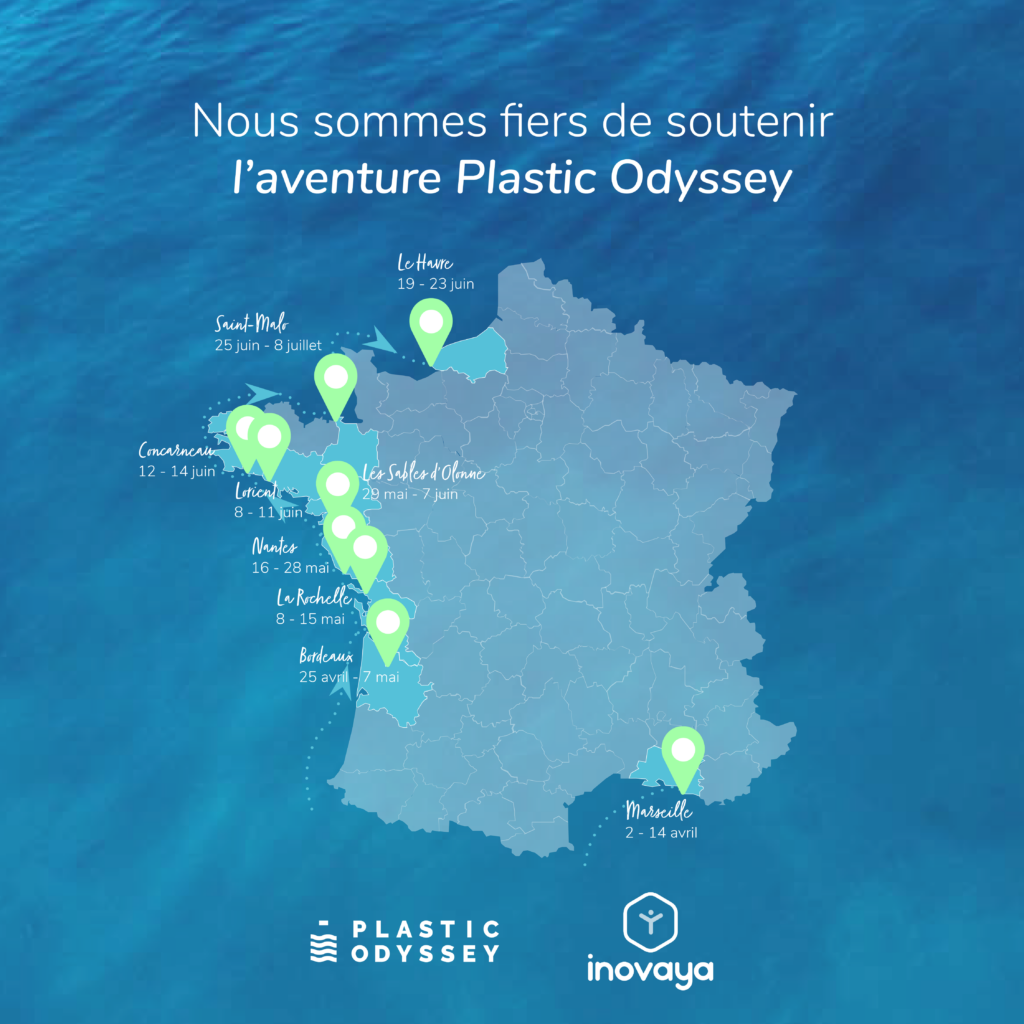 Carte des étapes de la tournée des ports de France de Plastic Odyssey